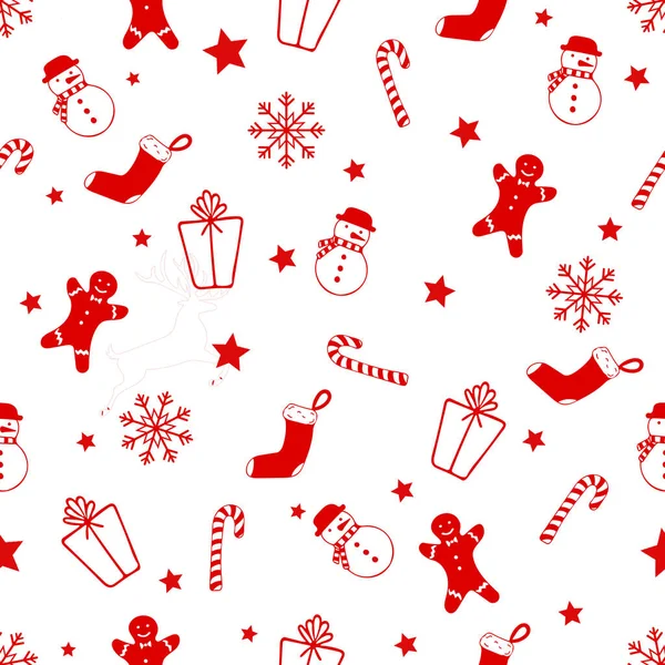 Christmas Seamless Red White Pattern Gift Candy Star Snowflake Snowman — Stock Photo, Image