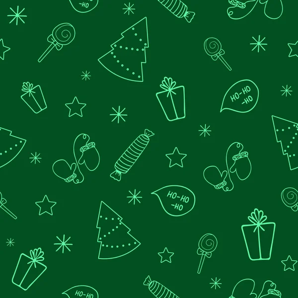 Julen Sömlös Grönt Mönster Med Gåva Julgran Godis Handskar Stjärna — Stockfoto
