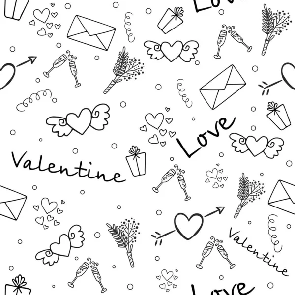 Cute Valentine Seamless Pattern Hearts Black Background — Stock Photo, Image