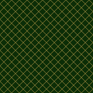 Kusursuz bir geçmişi var. Yeşil arka planda çapraz altın eşkenar dörtgen. Geometrik dikişsiz desen, doku. Mozaik ekose. ambalaj kağıdı, web tasarımı, web sitesi veya davetiye kartı için