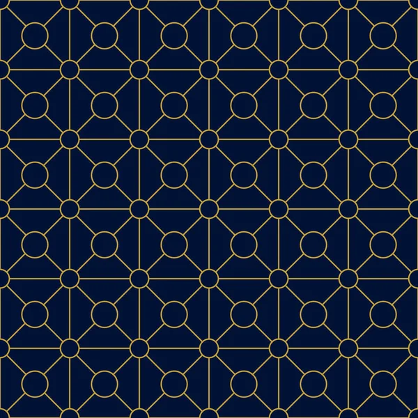 Geometric golden ornament grid on blue background. Seamless fine abstract pattern, wrapping paper, for web design, desktop wallpaper, winter blog, website or invitation card