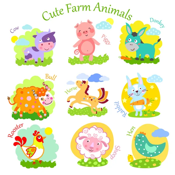 Fazenda Cutet Animais —  Vetores de Stock