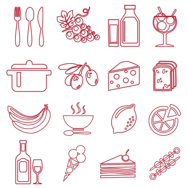 Alimentos iconos rojos — Vector de stock