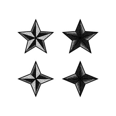 Beyaz arkaplanda grunge deseni olan bir yıldızın siyah beyaz çizimleri. Amblem, etiket, etiket, rozet ve baskı için tasarım ögesi. Vektör çizimi. Sembolizm.