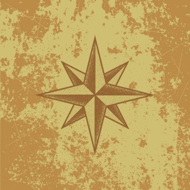 Arkaplanda grunge desenli bir yıldızın renkli çizimi. Parmak izleri, amblemler, çıkartmalar ve kartpostallar için tasarım ögesi. Vektör çizimi. Deniz sembolleri.