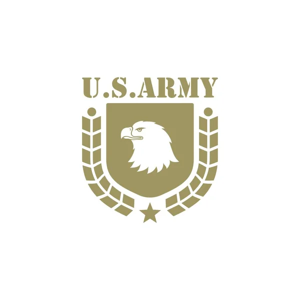 Beyaz arkaplanda kartal kafası, kalkan, çelenk, yıldız ve metin renkleri. Baskı, rozet, amblem, çıkartma ve etiket için tasarım elemanı. Vektör çizimi. Amerikan Ordusu amblemi.