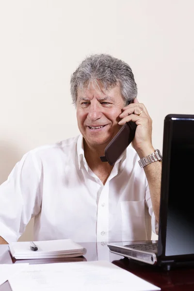 Homme d'affaires mature travaillant avec un ordinateur portable dans son bureau — Photo