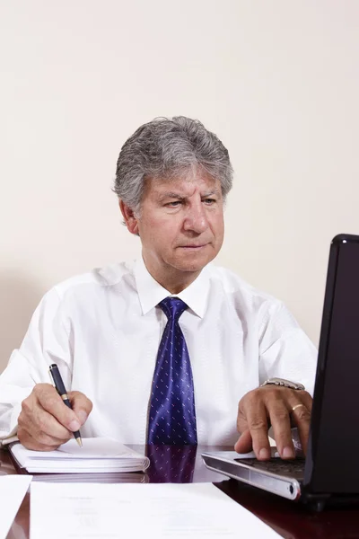 Mature businessman working with laptop in his office — Stock Photo, Image