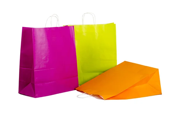 彩色的纸制购物袋白色上孤立 — 图库照片