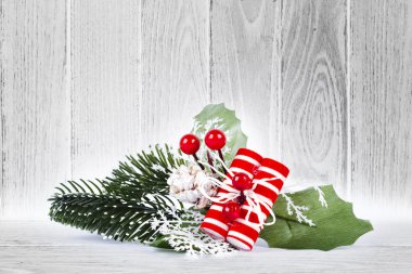 Çam ve beyaz arka plan ile Noel kompozisyon