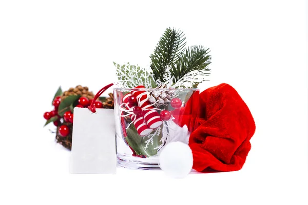 Christmas decoration on glass with white background — Stock Photo, Image