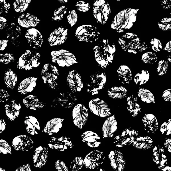 Vektornahtloses Muster Mit Blättern Einfach Gestempelte Blätter Schwarz Weiß — Stockvektor