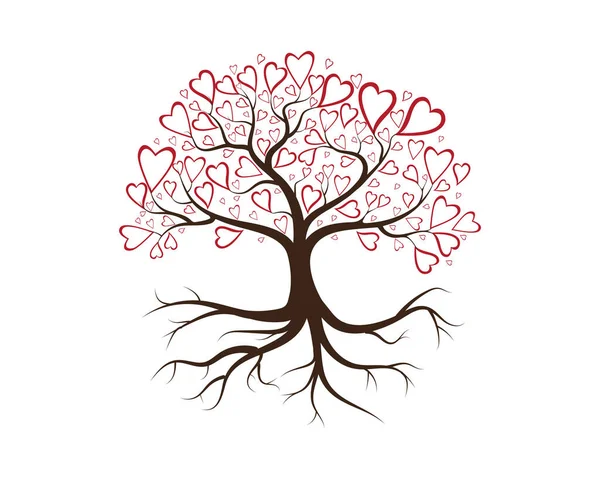 Amore Albero Con Cuore Foglie Vettoriale Illustrazione — Vettoriale Stock