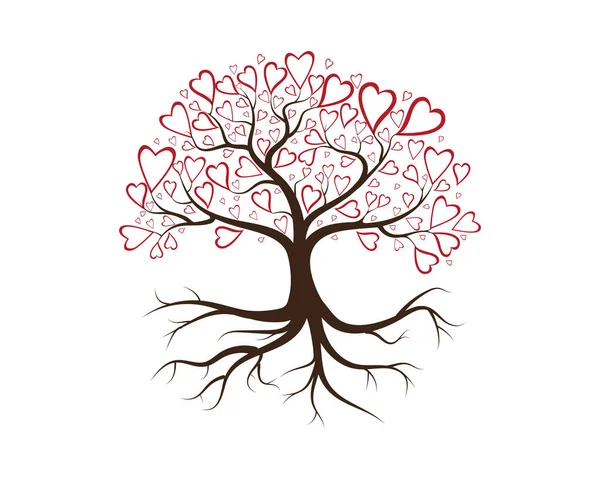 ハートの葉と愛の木ベクトルイラスト — ストックベクタ