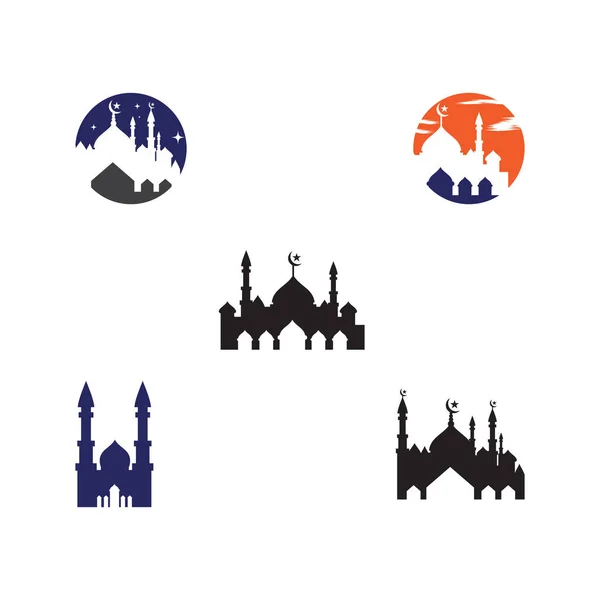 Cami Logo Şablonu Vektör Sembolünü Doğa Olarak Ayarla — Stok Vektör