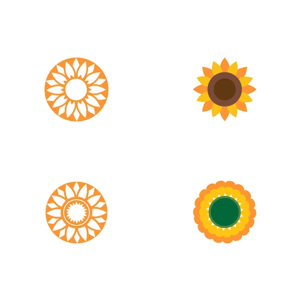 Set Sun Flower Logo Modelo Vetor Ícone Ilustração Design — Vetor de Stock