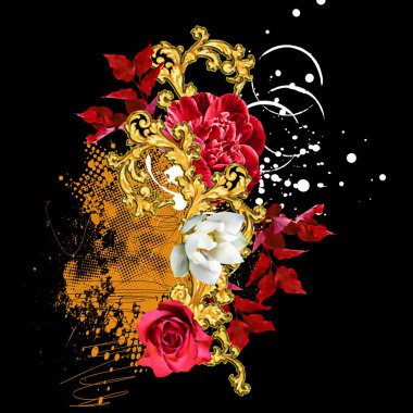 Siyah beyaz arka planda bir demet farklı renkli çiçek.