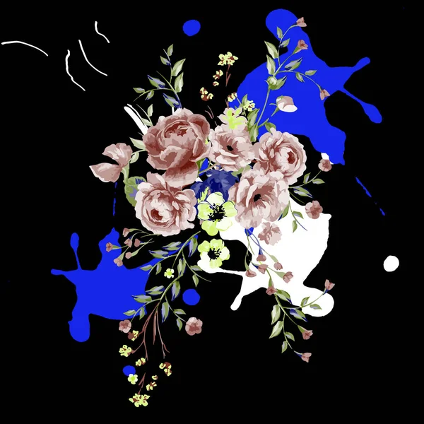 Bouquet Fleurs Colorées Différentes Sur Fond Noir Blanc — Image vectorielle