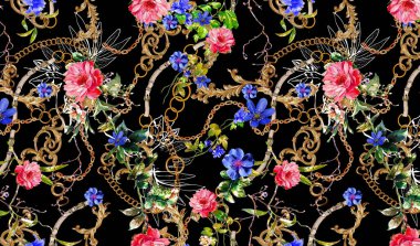 Tekstil yaz ve kış trendi desenleri, çiçek ve zebra temalı baskı deseni, renkli ve farklı büyük ve küçük çiçekler, leopar arka planında iz deseni