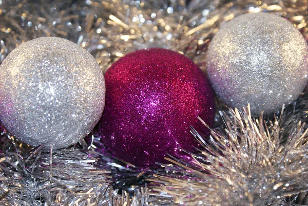 Boules Noël Sur Sapin Fond Noël — Photo