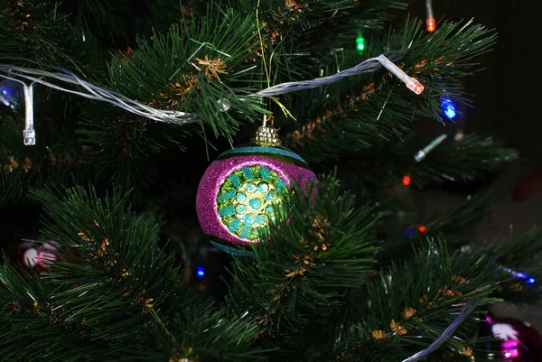 Boules Noël Sur Sapin Fond Noël — Photo