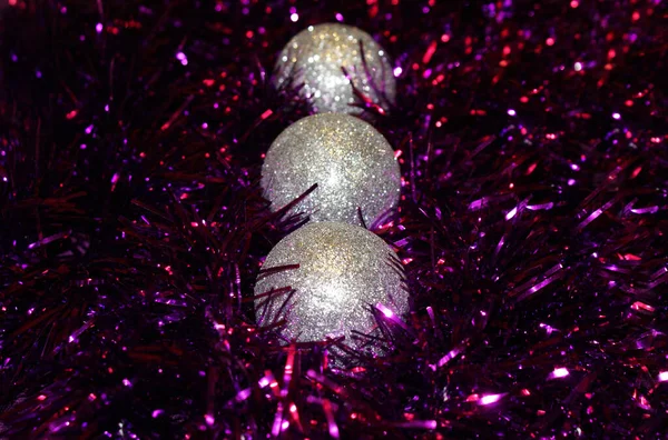 Boules Noël Sur Sapin Fond Noël — Photo