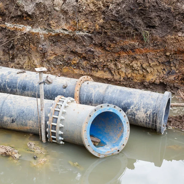 Sewer pipe installation — Stock Photo, Image