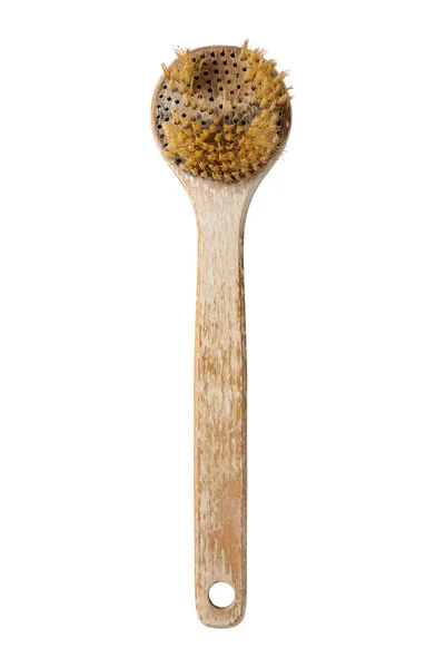 Old Dirty Ruined Wooden Bath Body Brush Shower Back Scrubber — Fotografia de Stock