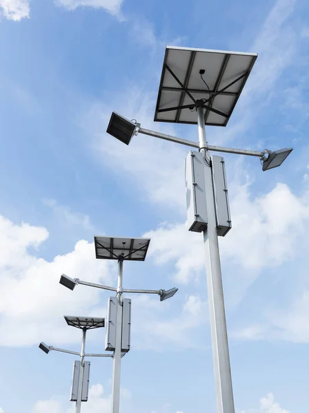 Outdoor Solar Cell Led Flood Light Blue Sky — Fotografia de Stock