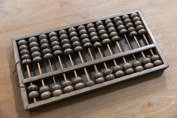 Closeup Rusty Old Dirty Wood Abacus Wooden Table — Stok fotoğraf