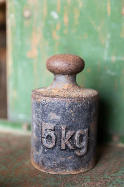 Closeup Old Rusty Cast Iron Calibration Weight — Stock Photo, Image