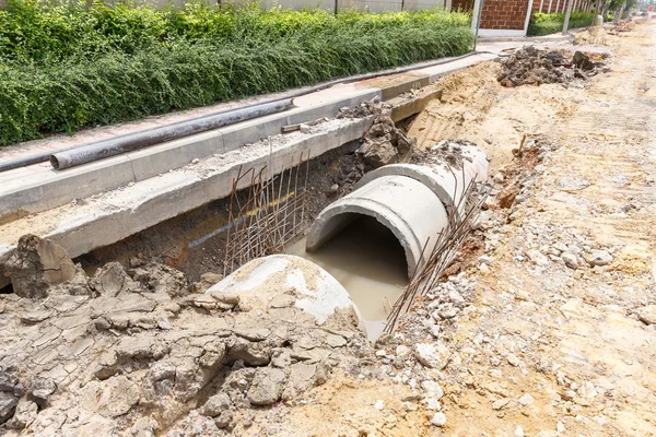 Sewer installation in city — Stock Image Sewer installation in city Stock Picture