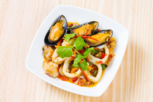 Thai style spicy stir fried seafood — Stock Photo, Image