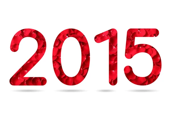 2015 numeric from red rose petal background — Stock Photo, Image