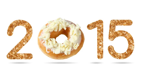 2015 numeric from natural sugar and donut topped by shredded whi — Stock Photo, Image