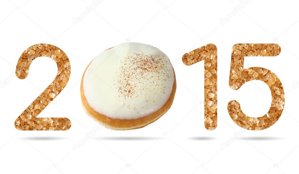 2015 numeric from donut topped by white chocolate iced