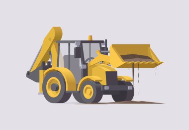 Vektör izole edilmiş kepçe yükleyici & kazıcı. İllüzyon. Koleksiyon