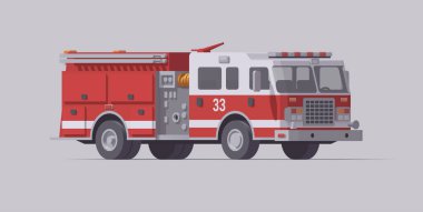 Vector red fire truck. Type 1 rescue fire engine. Isolated illustration. Collection clipart