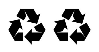 Vektör geri dönüşüm sembolü ayarlandı. Beyaz arka planda siyah simgeler. Koleksiyon