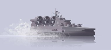 Hafif arka planda hovercraft savaş gemisi biçiyorum. Vektör çizimi. Koleksiyon