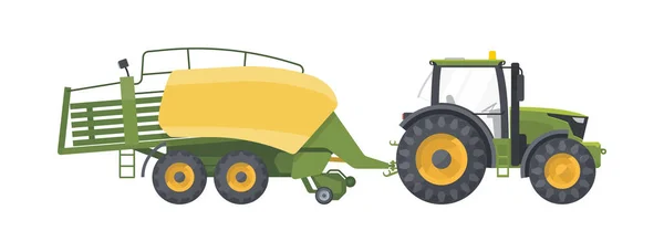 Juego Tractores Vector Plano Illustarion Máquina Agrícola Con Empacadora Colección — Archivo Imágenes Vectoriales