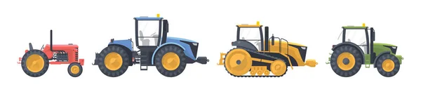 Juego Tractores Vector Plano Illustarion Maquina Agrícola Colección — Vector de stock