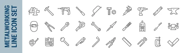Metalworking Vektor Isolation Line Icon Set Werkzeuge Aus Stahl Sammlung — Stockvektor