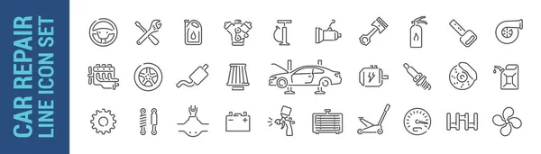 Ensemble Icône Ligne Isolée Vectorielle Réparation Automobile Outils Mécaniques Pièces — Image vectorielle