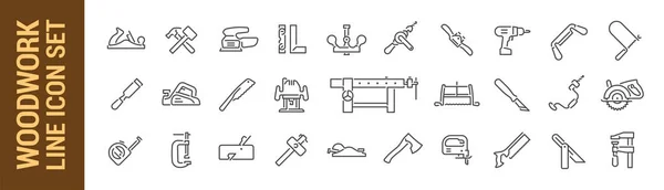 Ensemble Icônes Ligne Isolée Vectorielle Travail Bois Outils Menuiserie Collecte — Image vectorielle