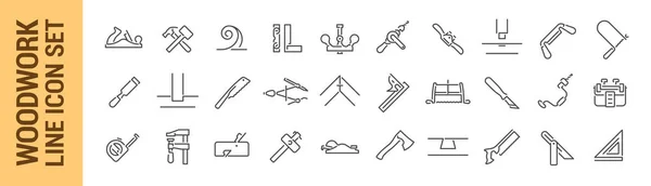 Woodworking Vector Isolated Line Icon Set Carpenter Tools Collection — Stock Vector