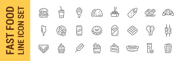 Fast Food Linie Icon Set Vector Isolierte Burger Sandwich Pizza — Stockvektor