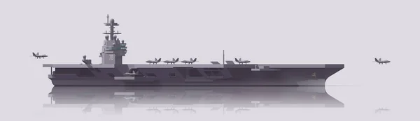 Flugzeugträger Kriegsschiff Mit Kämpfern Vektorillustration Sammlung — Stockvektor