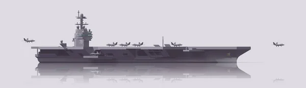 Avcı gemileriyle birlikte uçak gemisi. Vektör çizimi. Koleksiyon