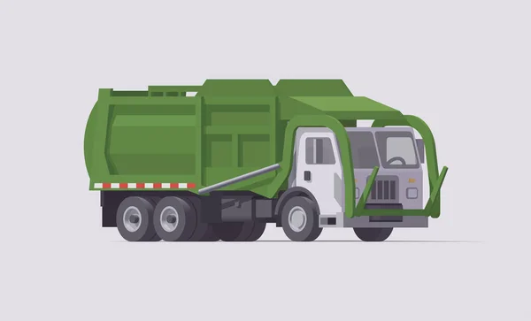 Camion Ordures Vert Vectoriel Chargeur Frontal Illustration Isolée Collecte — Image vectorielle